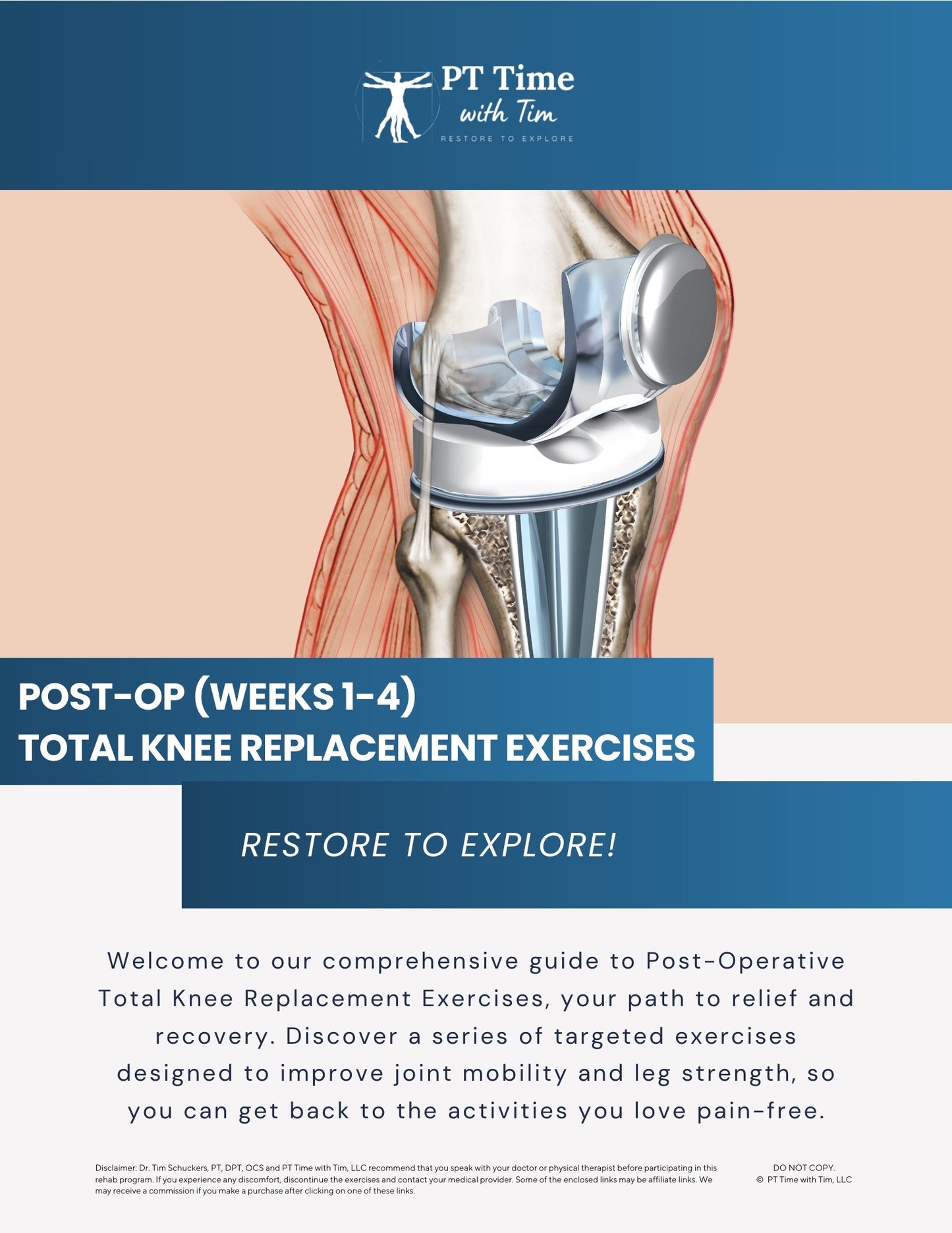 Post-Op Total Knee Replacement At-Home Exercises Worksheet PDF After Surgery Mockup