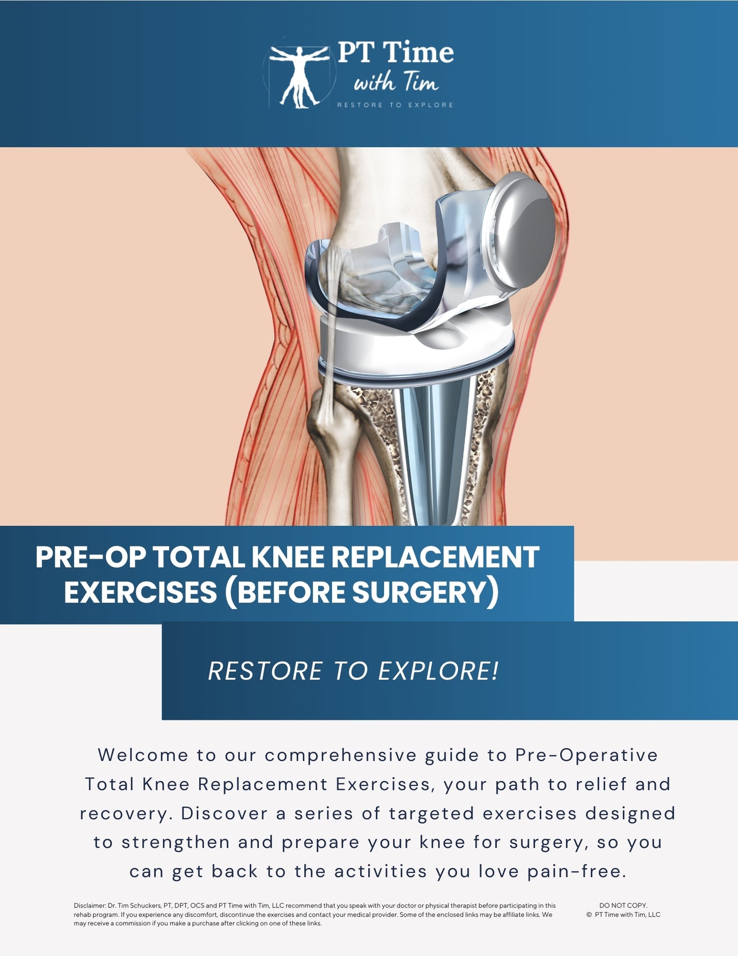 Pre-operative total knee replacement home exercises worksheet pdf before surgery