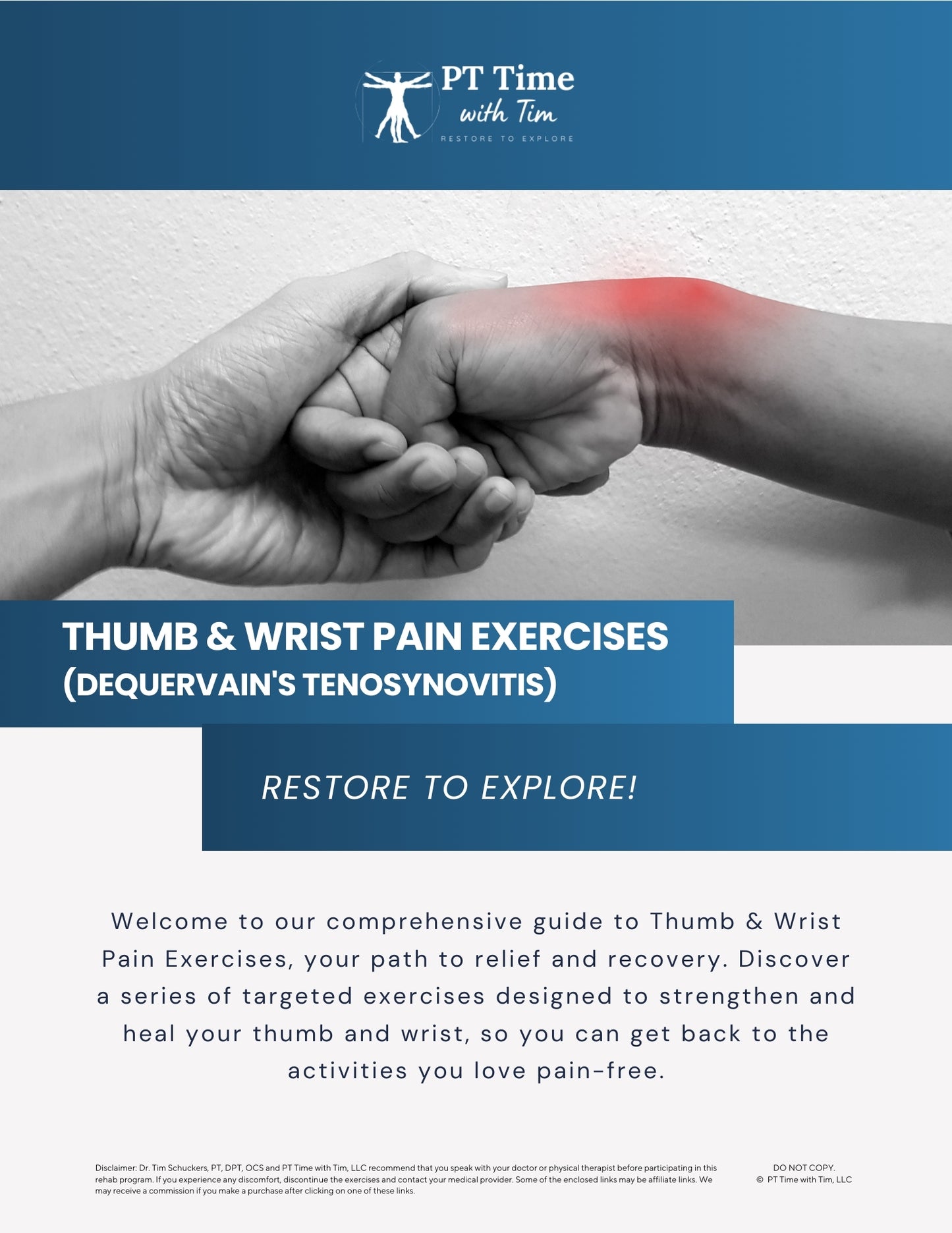 Thumb & Wrist Pain (DeQuervain's Tenosynovitis) At-Home Exercises Worksheet PDF Mockup